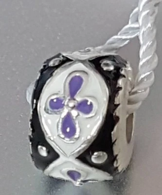 CHARM PERSONA PLATA ESTERLINA .925 NEGRO PÚRPURA FLOR ESMALTE PÚRPURA CRUZ B24  Foto 1 de 4