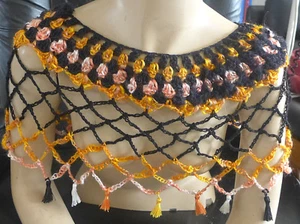 Scarf Collar Capelet Handmade wrap Crocheted Black OrangeColors One of a kind - Picture 1 of 12