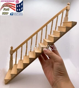 1/12 Dollhouse Left Miniature Staircase Straight Handrail Stair Step Furniture - Picture 1 of 10