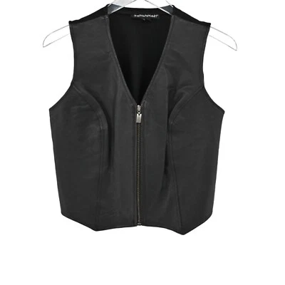 Vtg SAVANNAH  Vest Womens Sz S Black Leather Combo Zip Up Sleeveless Biker Retro - Image 1 of 4