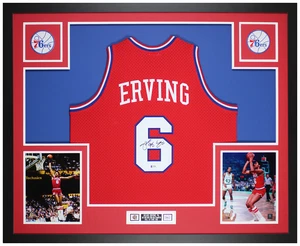 Julius Erving Autographed and Framed Red 76ers Jersey Auto Beckett COA - Picture 1 of 5