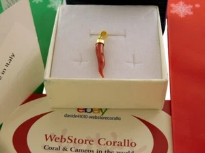 Horn of Italy in Gemstone red Coral and GoLd 18k 750 Italian Cornicello for Men - Picture 1 of 3