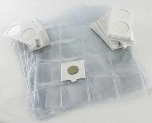 5 pages of coin album pages with 100 x self adhesive coin holders - Picture 1 of 14