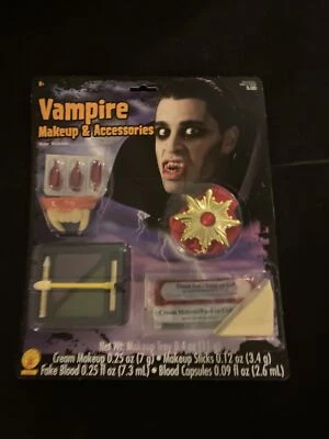 Kit Disfraz Halloween Maquillaje y Accesorios Dientes Sangre Collar Vampiro Foto 1 de 2