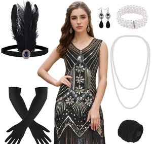 20er Jahre Flapper Kleider Damen Fransen Pailletten tolles Gatsby Roaring 1920 20' Kostüm - Bild 1 von 8