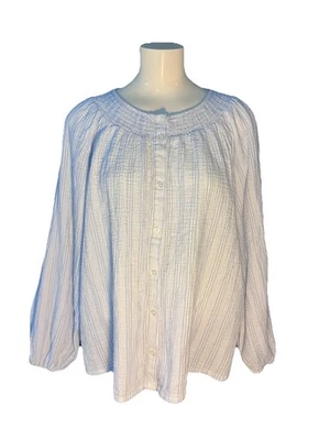 Ava & Viv Mujer Talla Grande 1X Azul/Blanco Algodón Gasa Costera Casa Casual LS Foto 1 de 4