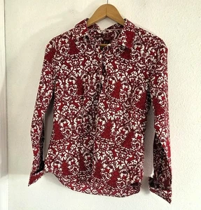 Talbots Haberdashery Red Holiday Reindeer Christmas Dove Button Up Shirt Size 12 - Picture 1 of 7