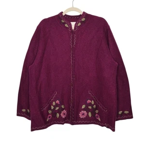 Maglione lana vintage ricamato arte floreale fiore nonna casetta Lg - Foto 1 di 6