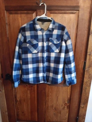 Chaqueta polar forrada a cuadros Eddie Bauer niños talla 14/16 manga larga azul acogedora cálida Foto 1 de 4