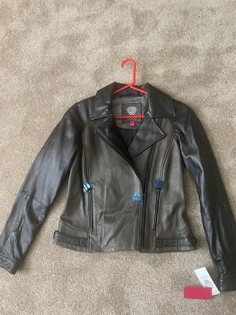 Vince Camuto 全新带标签 橄榄/黑色 100% 羊皮夹克 小号 柔软! — 第 1/4 张图片