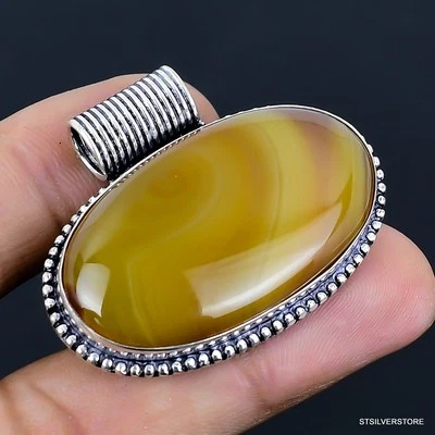 Colgante hecho a mano de ágata de encaje naranja enchapado en plata 925 de 1,38" Foto 1 de 3