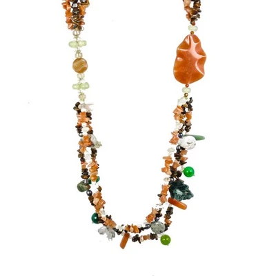 Collar de piedras preciosas aventurina hoja follaje plata de ley 925 Foto 1 de 4