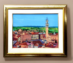 17"x21" Framed Reverse Painting on Glass Siena - Piazza del Campo, Marlene Horn - Picture 1 of 7
