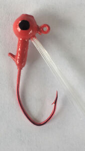 10 pack 1/16 Weedless Crappie Jig Heads with Eyes #2 Red Chrome Sickle Hooks