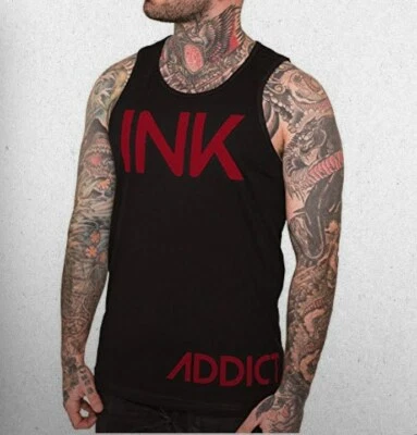 Nuevo Hombre Inkaddict Tinta Tanque Top Negro/Rojo SMALL-2XLARGE Tattoo Limited - Imagen 1 de 2