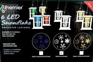 PREMIER 6 BLUE LED SNOWFLAKE PROJECTOR LANTERNS XMAS STRING LIGHTS IN-OUTDOOR - Picture 1 of 4