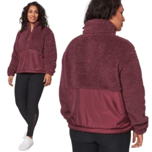 Mondetta NWT Women’s Mixed Media Berber Popover Jacket Chocolate Berry Size XS - Picture 1 of 11