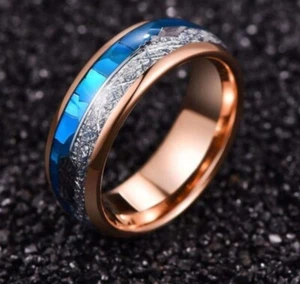Gentle Bands ‘The Meteorite Blue’ Tungsten & Meteorite Size 7.5 Engraved ! Till. - Picture 1 of 7