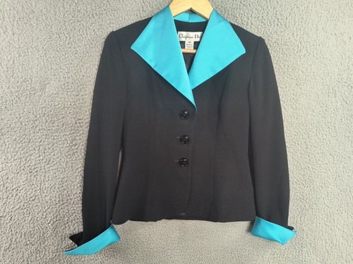 Blazer Christian Dior vintage 2 P 3 bottoni spalle imbottite smoking nero blu