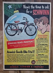 VINTAGE 1952 SCHWINN BLACK PHANTOM BICYCLE ADVERTISEMENT - Picture 1 of 1