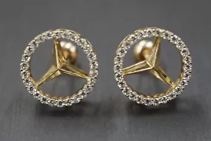 Pendientes traseros atornillados de zirconia cúbica de oro amarillo sólido de 10 K de 13 mm para Mercedes Benz. - Imagen 1 de 10