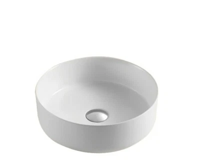 Blanco Mate Redondo 360 mm Diámetro Encimera Superior Lavabo Porcelana Fregadero NUEVO Borde Delgado Foto 1 de 4