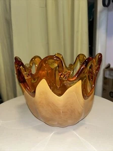 Vintage Murano Glas Rand Schale Made in Italy Gold/Bernstein handgefertigt 7,5 x8,5" - Bild 1 von 14