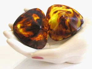 LARGE MOD VINTAGE BAKELITE BUTTON PAIR TORTOISE SHELL ROOT BEER TRIANGLE PYRAMID - Picture 1 of 24