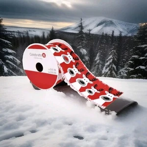 Celebrate Wired Taffeta Ribbon 2.5 In x 20 ft Red Reindeer - Picture 1 of 4