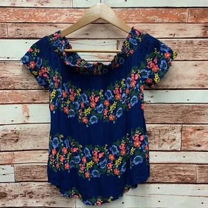 Blusa para mujer Old azul marino con estampado hawaiano al hombro. Talla pequeña. - Imagen 1 de 6