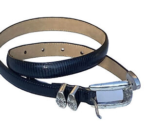 VTG BRIGHTON Classics 23014 Belt Genuine Leather Lizard Embossed Black  small