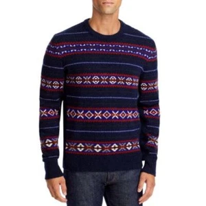 Rag & Bone Men's "Wesley" Fairisle Sweater, Navy Blue/Orange/White Knit, Size S - Picture 1 of 5