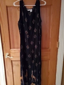 Betsy Lauren Dress Sz 16 P Maxi Boho Brown Giraffes Orchids Print Sleeveless - Picture 1 of 5