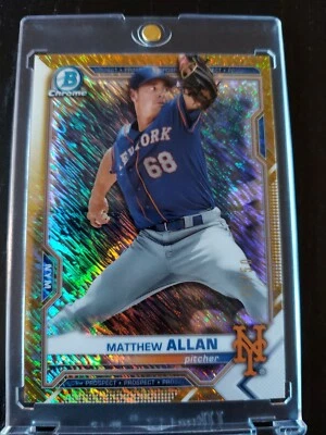 Matthew Allan 2021 Bowman Chrome Prospects Gold Shimmer Refractor /50 Mets - Image 1 of 3