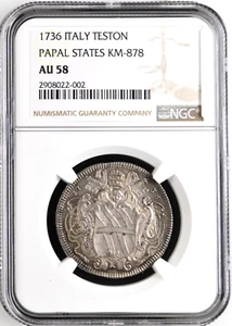1736 Italienischer Kirchenstaat Testone, NGC AU 58, KM-878, 30 Baiocchi, Italy - Bild 1 von 2
