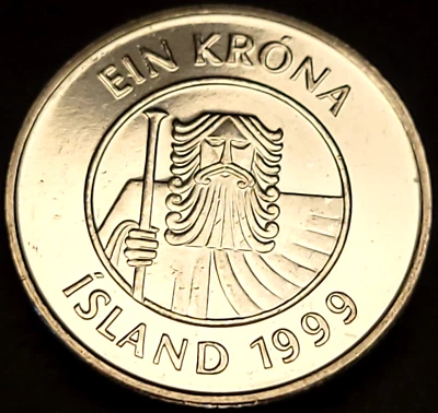 Islandia 1999 - Moneda de 1 corona magnética BU 21,5 mm KM# 27a -🐟 MONEDA DE PESCADO🐟 Foto 1 de 4