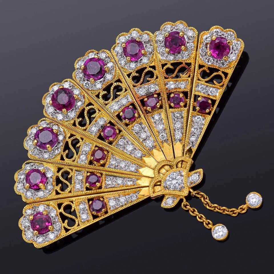 Broche feminino exclusivo folheado a ouro amarelo 14K com corte redondo simulado rubi 2,50 ct - Imagem 1 de 4