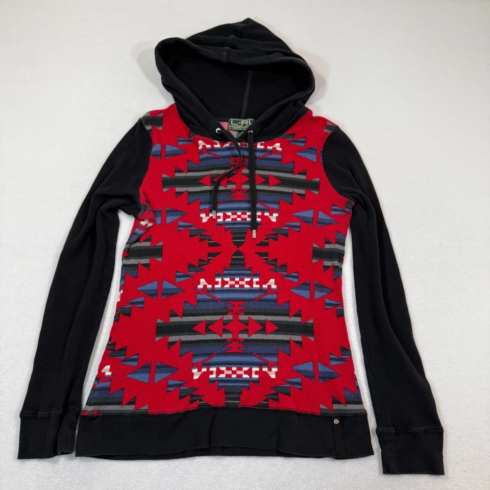LRL Ralph Lauren Sudadera con Capucha Mujer M Azteca Navajo Activo Top Térmico Tejido Waffle Foto 1 de 4