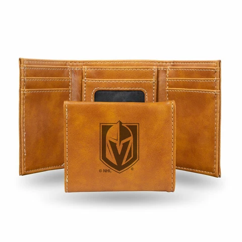 Las Vegas Golden Knights NHL Laser Engraved Brown Trifold Wallet Cover