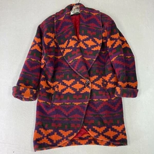 Womens VTG Aztec southwestern navajo blanket coat Jacket Wrap Toggle S Oversized - Picture 1 of 12