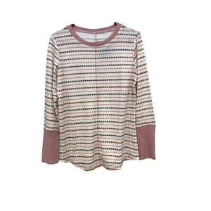 Womens Waffle Knit Long Sleeve Patterned Shirt Cream NWT Casual Lightweight M - Picture 1 of 8