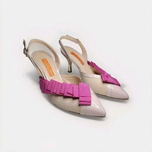 NEU D. Lacquaniti Damen 7 rosa Lackleder Rüschen Slingback Heels Italien - Bild 1 von 11