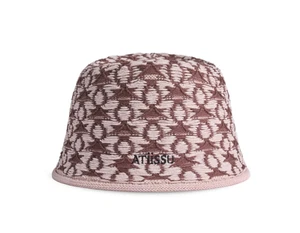 ATIISSU Holly Bucket Hat Wine | Cotton Knit Jacquard Pattern Flat Top Cap - Picture 1 of 2