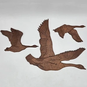 Vintage California RedWood Flying Geese Wall Hanging Trio 3 Set Carved MCM - Picture 1 of 24