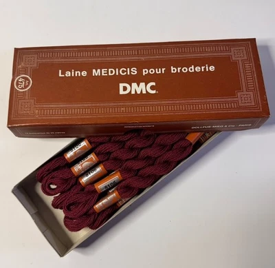 Vintage DMC Embroidery Floss 100% Wool Laine Medicis NOS 11 Skeins Red 8106 - Image 1 of 4