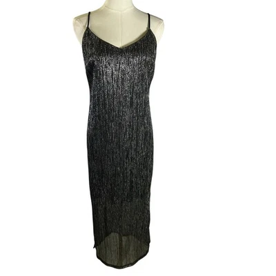 Vestido midi metálico Bar III para mujer sin mangas noche cóctel fiesta negro M Foto 1 de 4