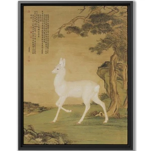 Chinese Deer Painting Canvas Print Wall Art Japanese Nature Botanical Decor - Picture 1 of 9