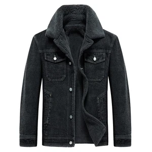 Men Sherpa Fleece Lined Thicken Denim Jacket Winter Lapel Jean Trucker Coat Warm - Picture 1 of 5