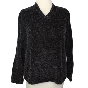 Maglione Croft & Barrow nero con macchie donna taglia large morbido manica lunga scollo a V - Foto 1 di 9