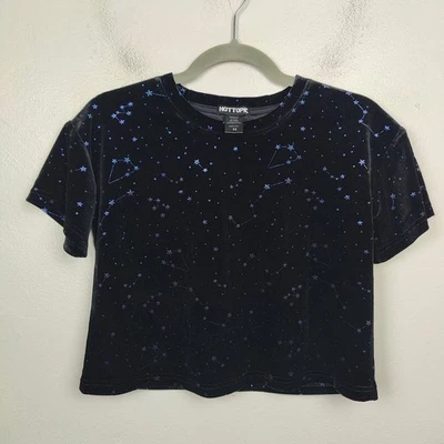 Top corto de terciopelo Hot Topic Constellation para mujer XS negro estrellas iridiscentes gótico Foto 1 de 4